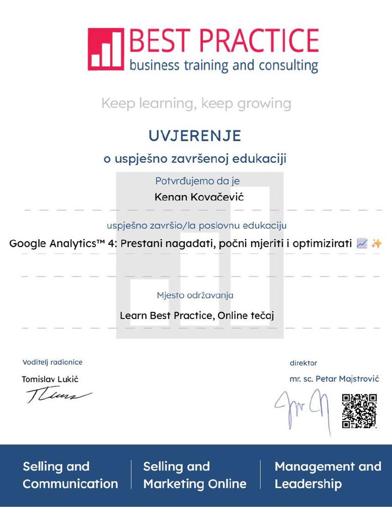 BestPractice - Google Analytics 4, Kenan Kovačević, 2026.