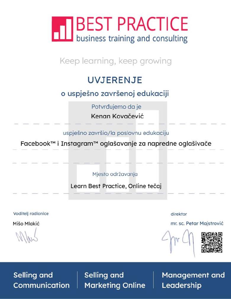 BestPractice - Facebook i Instagram oglašavanje za napredne oglašivače, Kenan Kovačević, 2024.