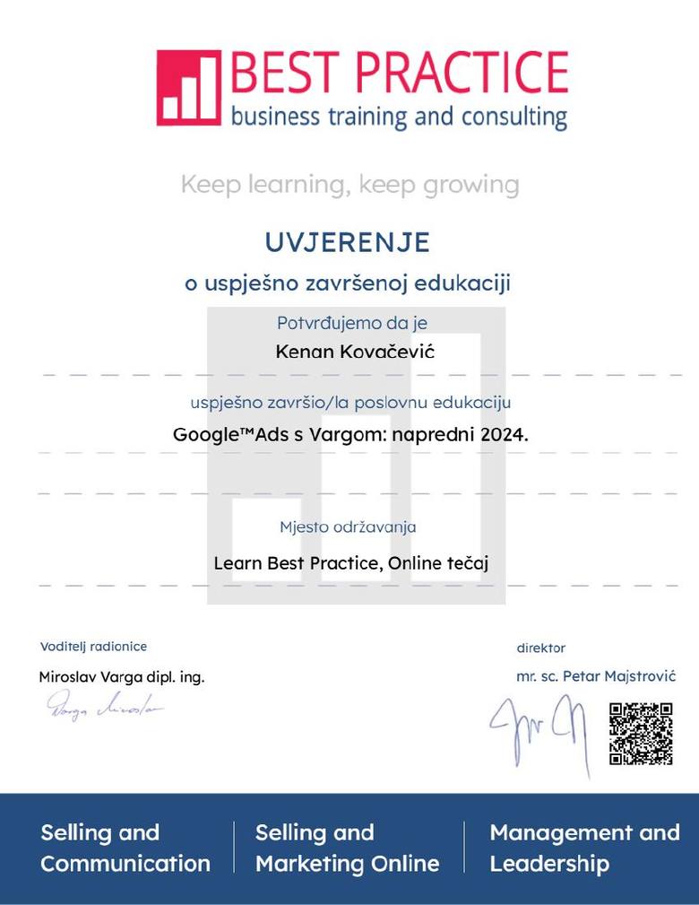 BestPractice - Google Ads with Varga, advanced level, Kenan Kovačević, 2024.